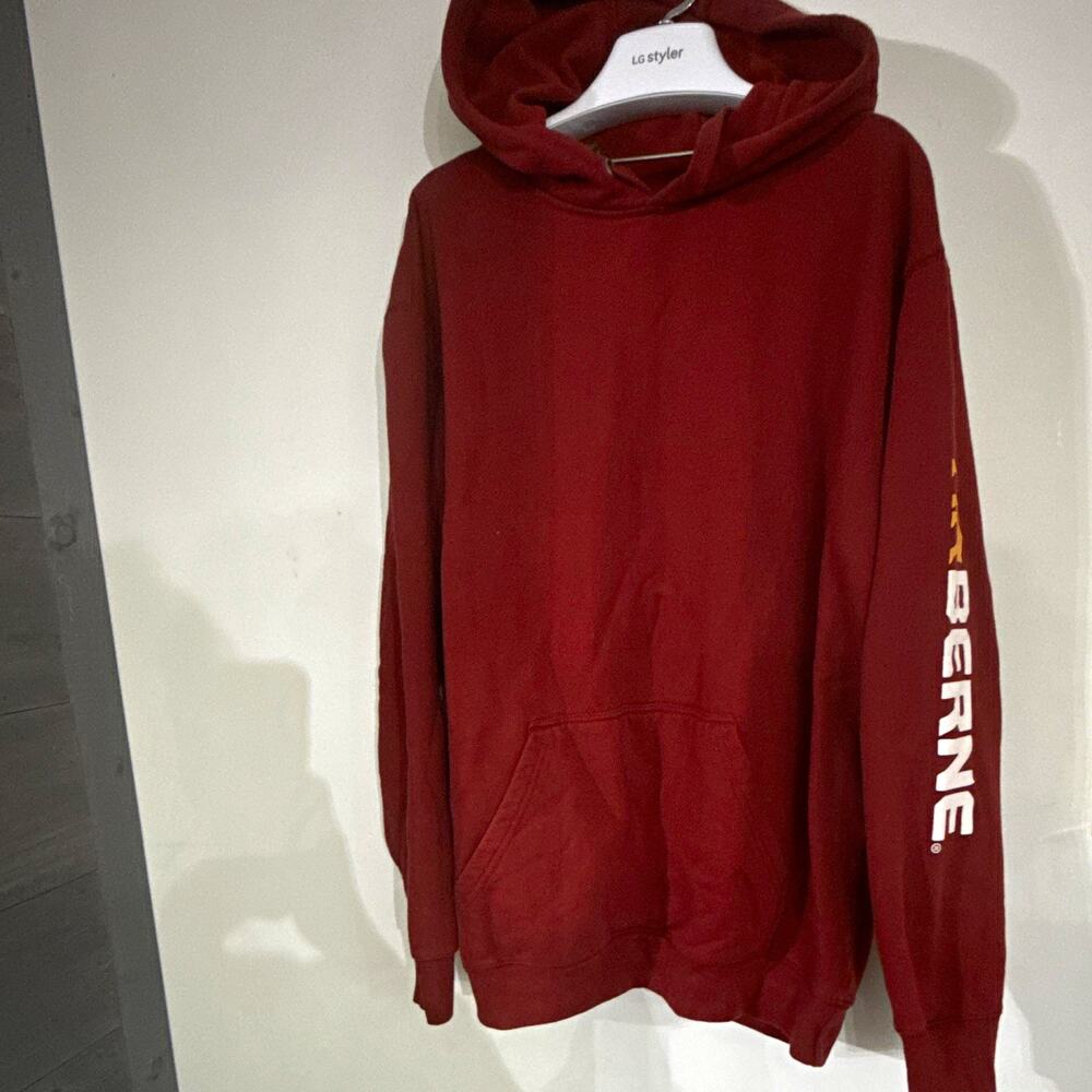 Berne Burgundy Pullover Hoodie L Regular Long Sleeve Logo Pockets